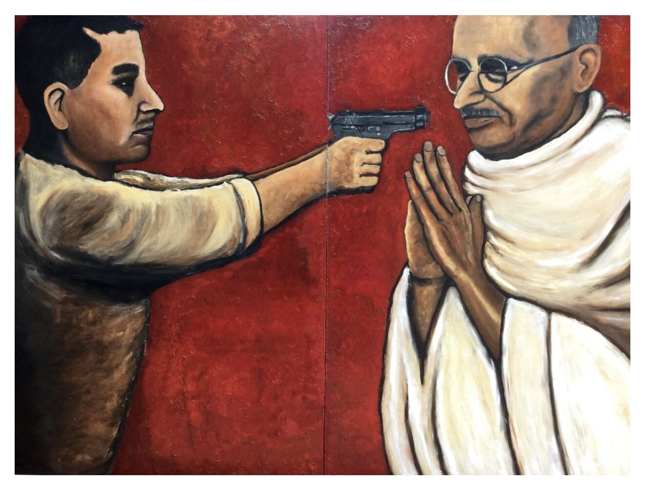 Gandhi vs. Godse, oil diptych by Will Hernandez