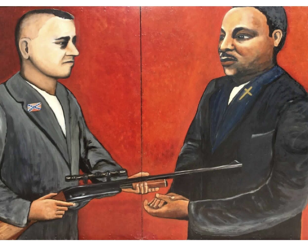 James Earl Ray vs. Martin Luther King Jr., oil diptych by Will Hernandez